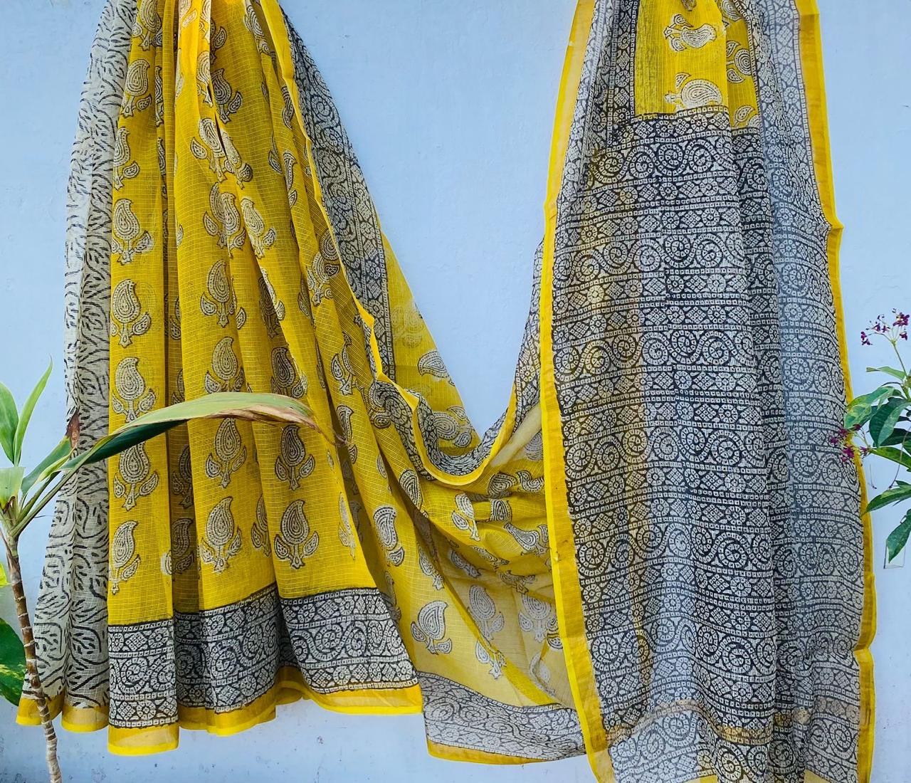 Graceful Weaves hand block printed kota doriya sarees with zari border